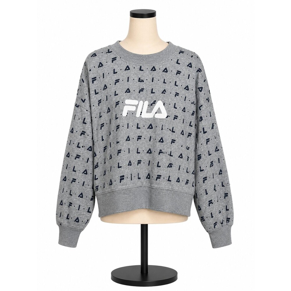 Fila Womens Cropped Sweatshirt Size 1X Gray Crew Neck Logo Pullover Cotton